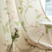 Tela de Cortina Estampada 100% Poliéster, Estilo Nórdico, Diseño Floral de Magnolia Rosa, Venta al Por Mayor