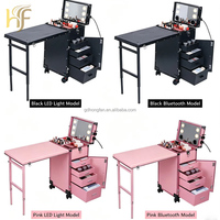 Valise portable pour nail art et PMU avec Bluetooth, lumière LED, 360° °   Roulettes pivotantes, poignée télescopique et table de manucure