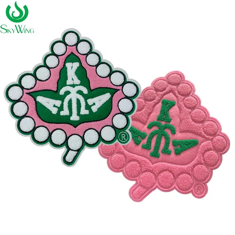 Mooi Meisje Grieks Alpha Aka Studentenvereniging En Broederschap Chenille Aka Parel Klimop Blad Roze En Groene Ijzeren Patch Voor Jas