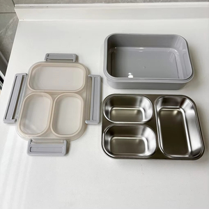 Portable 304 Stainless Steel Bento Lunch Box Microwave-Sealed 4/5 Compartment Food <strong>Container</strong> Set <strong>Plastic</strong> <strong>Lid</strong> for Kids Students - Product Image 3