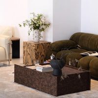 Table d'appoint de salon Wabi-sabi avec étagère, placage en bois naturel, design carré, pour la maison, l'hôtel ou la villa, d'inspiration vintage et créative