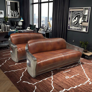 <span class=keywords><strong>Sofa</strong></span> kulit tiga kursi industri Retro kelas atas dengan fitur pendingin bingkai baja tahan karat berkilau untuk gaya loteng ruang tamu - Product Image 4