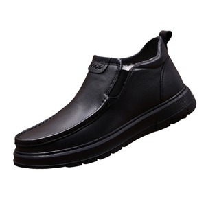 Mocassins pour hommes en cuir véritable, bout rond, à enfiler, doublure en peluche pour l'hiver, semelle extérieure en caoutchouc amorti, semelle intermédiaire en EVA - Product Image 4
