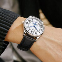 Montre automatique de sport pour homme I&W Carnival - Phase de lune, cadran à chiffres romains, cristal saphir, bracelet en cuir, 10 bars, Miyota 8205 personnalisé