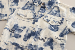 Ensemble de vêtements 3 pièces pour garçon de haute qualité veste en jean lettre teinte par cravate et chemise en jean en gros pour les enfants - Product Image 2