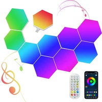 Lot de 10 panneaux lumineux hexagonaux LED intelligents RVB, synchronisation musicale, application, télécommande, veilleuse, lumières en nid d'abeille pour configuration de jeu
