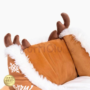 Lit de chien de Noël en forme de traîneau en peluche festif lit chaud pour animaux de compagnie de vacances pour petits chiens et chats - Product Image 5