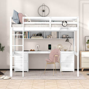 Lit de dortoir avec bureau et étagère, rangement blanc pour chambre à coucher, enfants, adultes, personnes âgées - Product Image 1