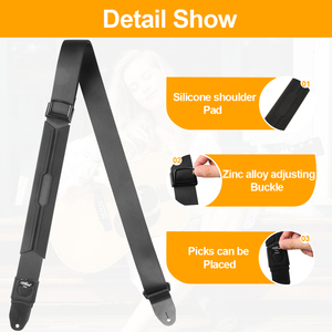 สายกีตาร์ไนลอนนิ่มปรับได้ OEM พร้อมตัวยึด3อันสำหรับล็อคสายรัดสำหรับกีตาร์อะคูสติกและเบสแพ็คเข็มขัดผ้า - Product Image 4
