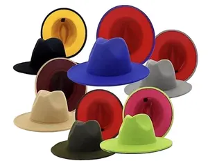 2022 moda kadın Polyester pamuk şapka iki renk geniş ağızlı sıcak satış Fedora şapka toptan Fedora şapka kadın erkek için parti