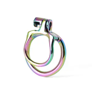 Regenbogen Keuschheit Käfig Metall Keuschheit Gerät Sexspielzeug für Männer Kleiner Hahn Käfig mit 2 Ringen Design