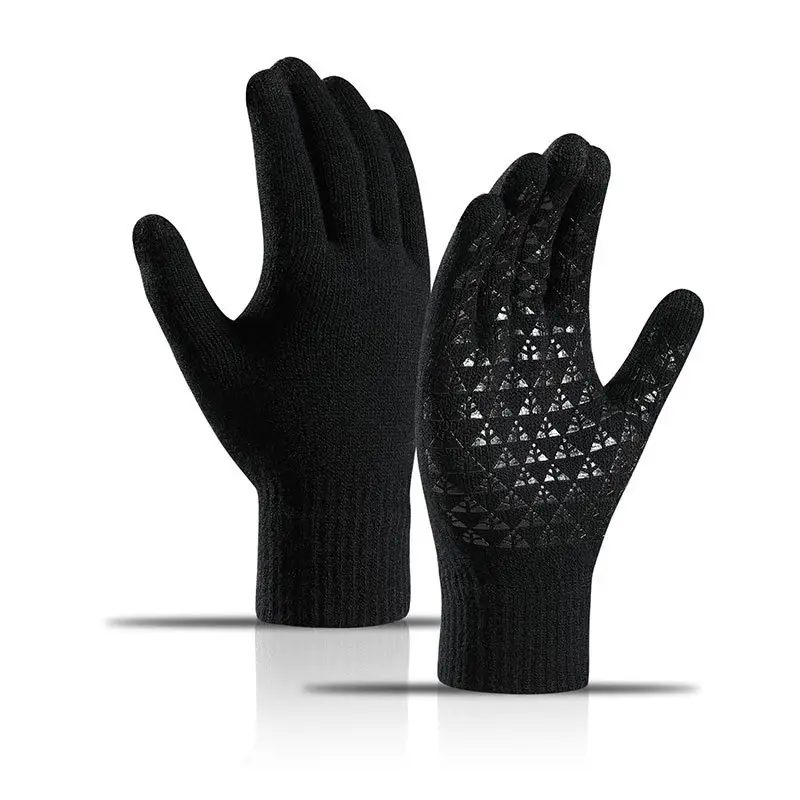Anti-slip Winter Knitted Plush Thickened Touch Screen Warm Full Fingers Cycle Riding Gloves