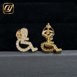 Boucles d'oreilles clous fantaisie en forme d'êtres humains, en argent 925 plaqué rhodium, avec moissanite, symbole de la handicap, style hip-hop, unisexe, pour usage quotidien - Product Image 6