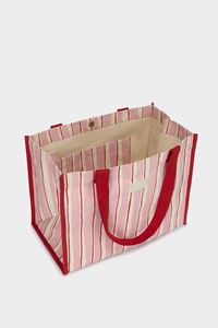 <b>Custom</b> Size Logo Design Oversized Red Pink Stripes Tote Shoulder Grocery Shopping Shopper Bag with Magnetic Snap Button - Product Image 4