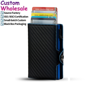 Casekey Hot Sale Carbon Fibre Leather RFID Blocking Anti-Theft Slim Open Closure Card Holder Cartera <b>Smart</b> <b>Wallet</b> for Unisex - Product Image 1