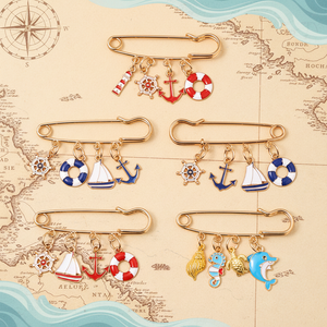 Spilla Decorativa in Metallo con Smalto a Goccia, a Forma di Spilla di Sicurezza Nautica e Ciondoli a Tema <span class=keywords><strong>Marino</strong></span> (Vela), per Abbigliamento Femminile Anti-Esposizione, Vendita all'Ingrosso - Product Image 1