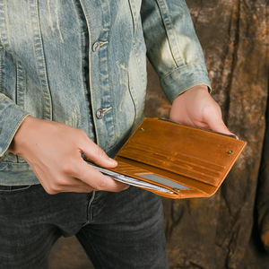 Men's Genuine Leather Wallet 7 Inch Multi-<b>Card</b> Slot Long Cowhide <b>Card</b> <b>Holder</b> Everyday Use - Product Image 2