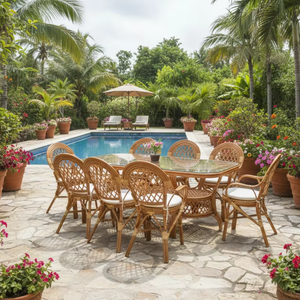 Découvrez l'élégance de l'artisanat indonésien : Ensemble de salle à manger Java avec un design en rotin confortable pour appartements, villas et hôtels - Product Image 4