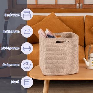 Cubos y <span class=keywords><strong>Cestas</strong></span> de Almacenamiento Grandes de 13 Pulgadas, 100% Algodón, Plegables, <span class=keywords><strong>con</strong></span> Estantes, Disponibles en Otros Colores - Product Image 4
