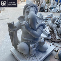 Sculpture en pierre naturelle extérieure religieuse marbre blanc seigneur hindou Ganesha Sculpture tête d'éléphant Statue de bouddha