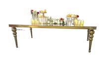 Vente en gros Table de mariage romantique cadre rectangle en acier inoxydable doré avec dessus en verre miroir MDF