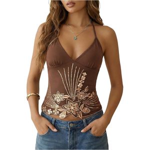 Women's <b>Gold</b> <b>Sequin</b> Halter <b>Top</b> Floral Print Bodycon <b>Crop</b> <b>Top</b> Summer Outfit Party Clubwear - Product Image 1