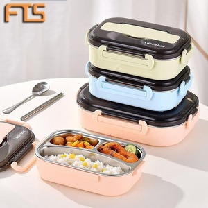 FTS bento box 4 compartment lunch-box customized with cutlery office square 304 stainless steel reusable lunch box