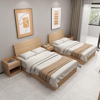 Minimalist Light Wood Twin Hotel Full Furniture Set Flat Headboard Storage Bed Wardrobe Work Desk Complete Guest Room Kit
