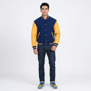 Veste universitaire pour homme de haute qualité, personnalisée, couleur unie, réversible, col montant, 100% coton, vente en gros pour l'hiver, prix bas - Product Image 1