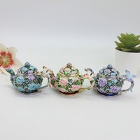 SHINNYGIFTS Boîte à Bijoux Vintage en Émail avec Libellule sur Théière, Peinte à la Main, Ornée de Cristaux, à Charnières