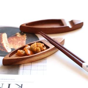 Plat à assaisonnement haut <span class=keywords><strong>de</strong></span> gamme en bois d'acacia japonais, plat en bois rétro à double usage pour desserts avec baguettes - Product Image 3
