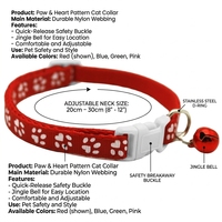 Collier pour chat avec clochette et motif patte, sangle de cou réfléchissante avec boucle pour chats et petits chiens
