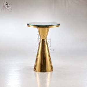Mesa de Cóctel Redonda de Acero Inoxidable Dorado Personalizada con Tapa de Vidrio Templado Espejado para Banquetes de Boda - Product Image 2