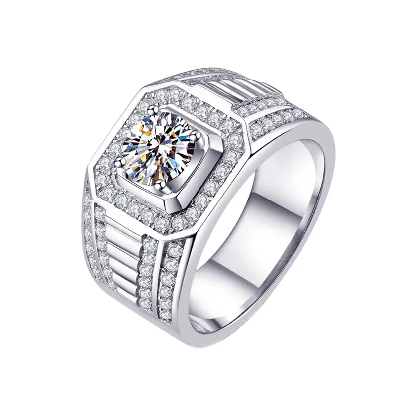 Custom Real 925 Sterling Silver Engagement Wedding Fake Diamond VVS Moissanite Ring Band For Mens Stone Resizable Jewelry