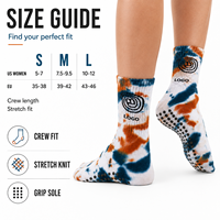 Chaussettes côtelées personnalisées tie-dye avec grip, logo imprimé, confortables, antidérapantes avec points en caoutchouc pour le yoga et le pilates féminin