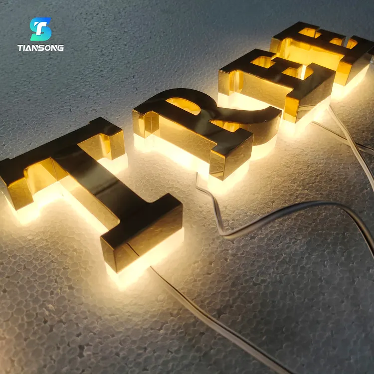 Рекламная светодиодная вывеска Золотая/зеркальная подсветка с буквами 3D фирменный Логотип Подсветка