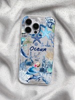 Coque de téléphone antichoc tendance Série Océan pour iPhone 16 15 17 Air Pro Max, motif personnalisable, coque arrière transparente