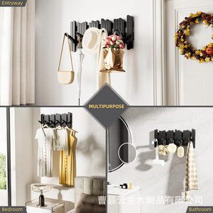 Wall Mounted Solid Wood Coat Rack <b>Black</b> Piano Key Design Entryway <b>Hook</b> For Clothes Keys And Hats Multipurpose - Product Image 3