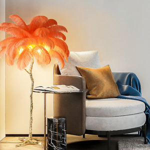 Luci da pavimento in piuma rosa <span class=keywords><strong>di</strong></span> struzzo Fengshui oro lampada da terra ad <span class=keywords><strong>alberello</strong></span> piuma selvatica arricciata decorazioni da museo lampade in piedi - Product Image 3