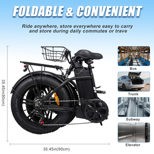 Mini vélo pliant 20 pouces 48V 35Ah avec batterie au lithium, moteur brushless 250W, 7 vitesses, pour femme adulte KF9, puissant moteur 250W inclus - Product Image 3