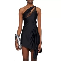 Robe trapèze vintage pour femme 2026, style célébrité européenne et américaine, à col licou, ajourée, en dentelle, épaules dénudées et empiècements