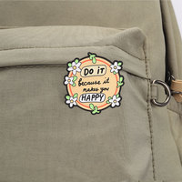 Épinglette en émail moderne et vintage avec slogan inspirant et texte à bordure florale, ornement décoratif pour sac à dos, veste, jean, chapeau