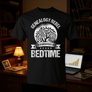 T-shirt Genealogy Rebel noir unisexe taille adulte moyenne, design « Research Past My Bedtime » - Product Image 3