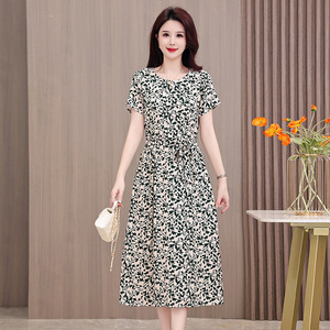 All'ingrosso donna nuova boemia stile retrò stampa floreale ampia manica corta a vita alta Casual abito lungo Midi - Product Image 3
