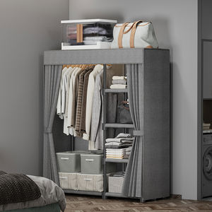 आधुनिक पोर्टेबल कपड़े अलमारी, लोहे और प्लास्टिक के डिचेबल कपड़े कैबिनेट में लटकाते हैं, बेडरूम के लिए एकीकृत लोड-असर पैर - Product Image 2