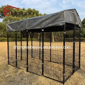 Kandang Anjing Besi Kokoh Mudah Bongkar Pasang, Kandang Mewah untuk Anjing Besar, Rumah Anjing Luar Ruangan dengan Kotak Atap - Product Image 3