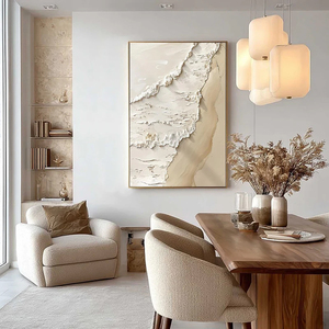 Pintura Minimalista Texturizada de Paisaje Costero, Arte Texturizado Hecho a Mano en Beige, Arte Decorativo, Arte Abstracto Minimalista para Pared - Product Image 4