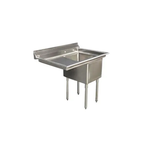 Mesa de fregadero de un compartimento de acero inoxidable con respaldo contra salpicaduras con pies ajustables con escurridor izquierdo para restaurante - Product Image 5
