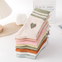 Chaussettes pour femmes printemps et automne, nouveau, double côtelé, rayé, amour, cœur, broderie, tendance, sport, bas en coton