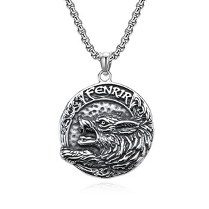 Ciondolo in Acciaio Inossidabile 316L PVD, Testa di <span class=keywords><strong>Lupo</strong></span> Vichingo della Mitologia Norrena, Amuleto Talismano Personalizzato Vintage Gotico per Collana da Uomo - Product Image 6